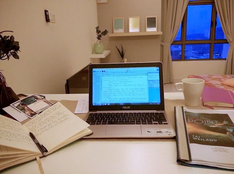 View from my makeshift standing desk. This is actually a bar table at my recent staycation studio.