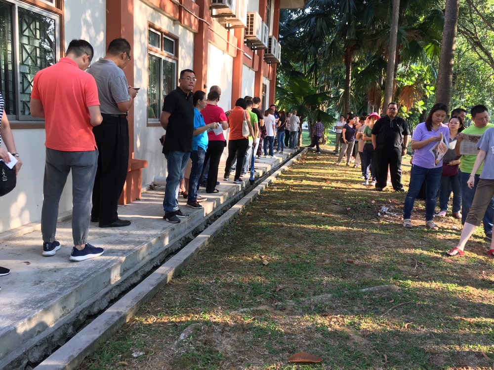 Not a grumble from these voters as the queued patiently, waiting for their turn.  