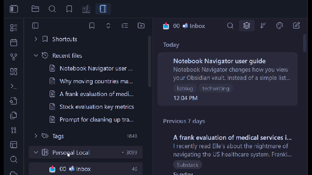 How to use Notebook Navigator (Obsidian Community&nbsp;plug-in)